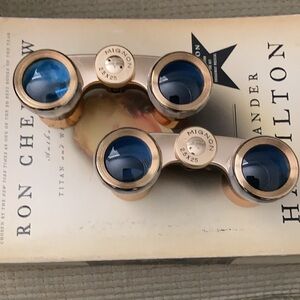 Pair of Mignon Gold Binoculars with Deep Blue Lenses